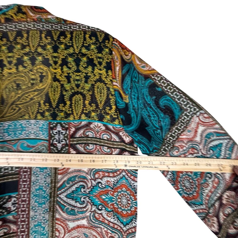 Chenault Multi-Color Paisley Print Open Front Waterfall Cardigan Topper - Size M - Picture 4 of 5